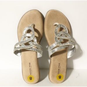 London Fog Wedge Sandals with Rhinestones, Size 8, Silver